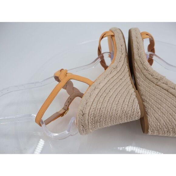 STUART WEITZMAN Twist Espadrille Wedge Sandal Orange Leather Size 10 Slingback - Picture 9 of 11